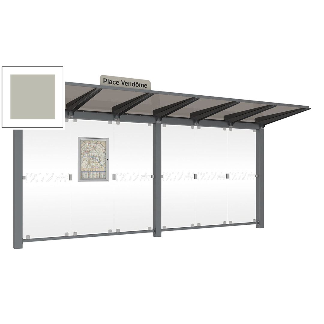 Buswartehalle, Haltestelle, Unterstand, ESG, Fahrplankasten, Haltestellenschild, enzianblau, 2.390 x 5.000 x 1.500 mm (HxBxT)
