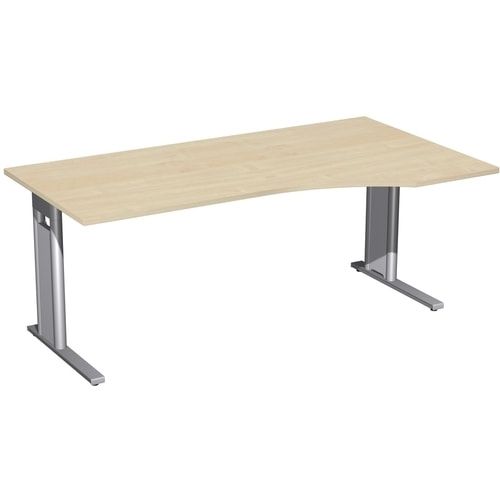 Eckschreibtisch, Ecke rechts, Füße einseitig verkürzt, C-Fuß Pro, 720 x 1.600 x 1.000 mm (HxBxT), Gestell silber, Dekor Ahorn