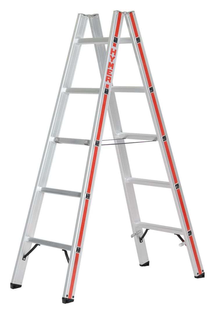 Aluminium-Sprossenstehleiter - Länge 1.570 mm - beidseitig begehbar - Füße angewinkelt - Aluleiter Hymer