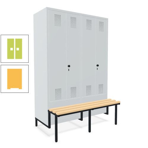 Doppel-Spind, Garderobenschrank, Buche Sitzbank integriert, 4 Abteile 300 mm, Korpus anthrazitgrau, Tür anthrazitgrau, 1.850 x 1.200 x 815 mm (HxBxT)