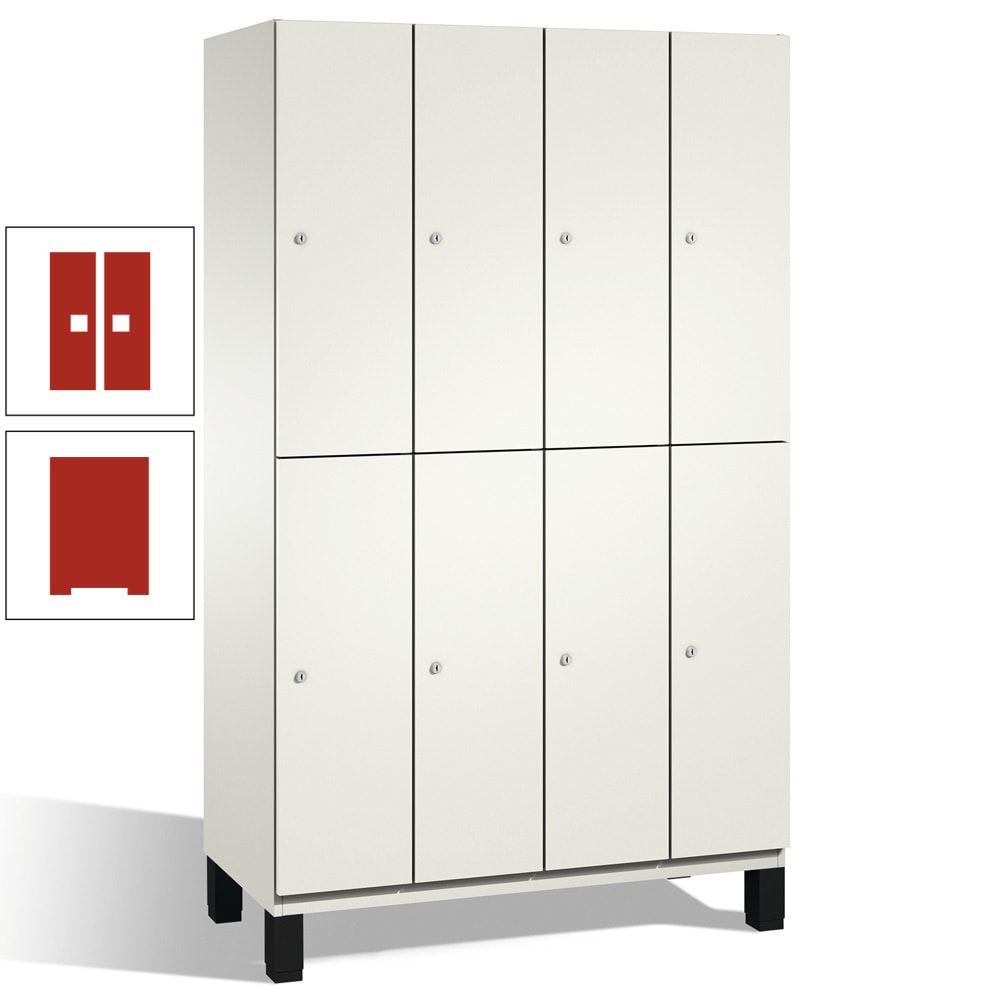 Fächerschrank, Stahlschrank, doppelstöckig, 8 Fächer, mit Füßen, Korpus enzianblau, Tür Fernblau, 1.980 x 1.200 x 525 mm (HxBxT)