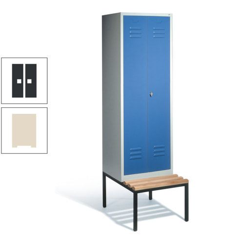Doppel-Spindschrank, Buche Sitzbank untergebaut, 2 Abteile a 300 mm, Korpus lichtgrau, Tür anthrazitgrau, 2.090 x 610 x 815 mm (HxBxT)