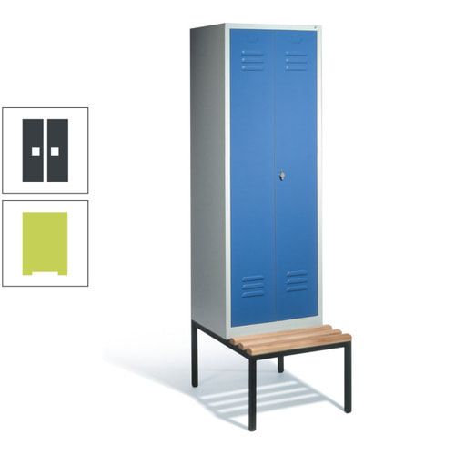 Doppel-Spindschrank, Buche Sitzbank untergebaut, 2 Abteile a 300 mm, Korpus lichtgrau, Tür anthrazitgrau, 2.090 x 610 x 815 mm (HxBxT)