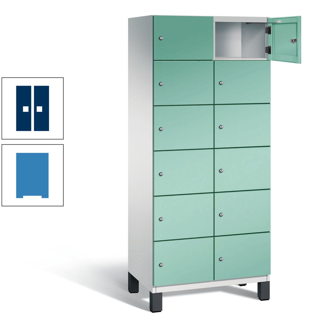 Fächerschrank, Stahlschrank, 12 Fächer, Türöffnungsbegrenzer, Füße, 1.980 x 800 x 525 mm (HxBxT), Korpus anthrazitgrau, Front anthrazitgrau