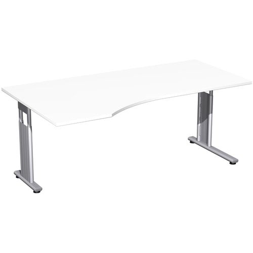 Eckschreibtisch, Bürotisch, Füße einseitig verkürzt, C-Fuß Flex, Ecke links, 720 x 1.800 x 1.000 mm (HxBxT), Gestell silber, Dekor Ahorn