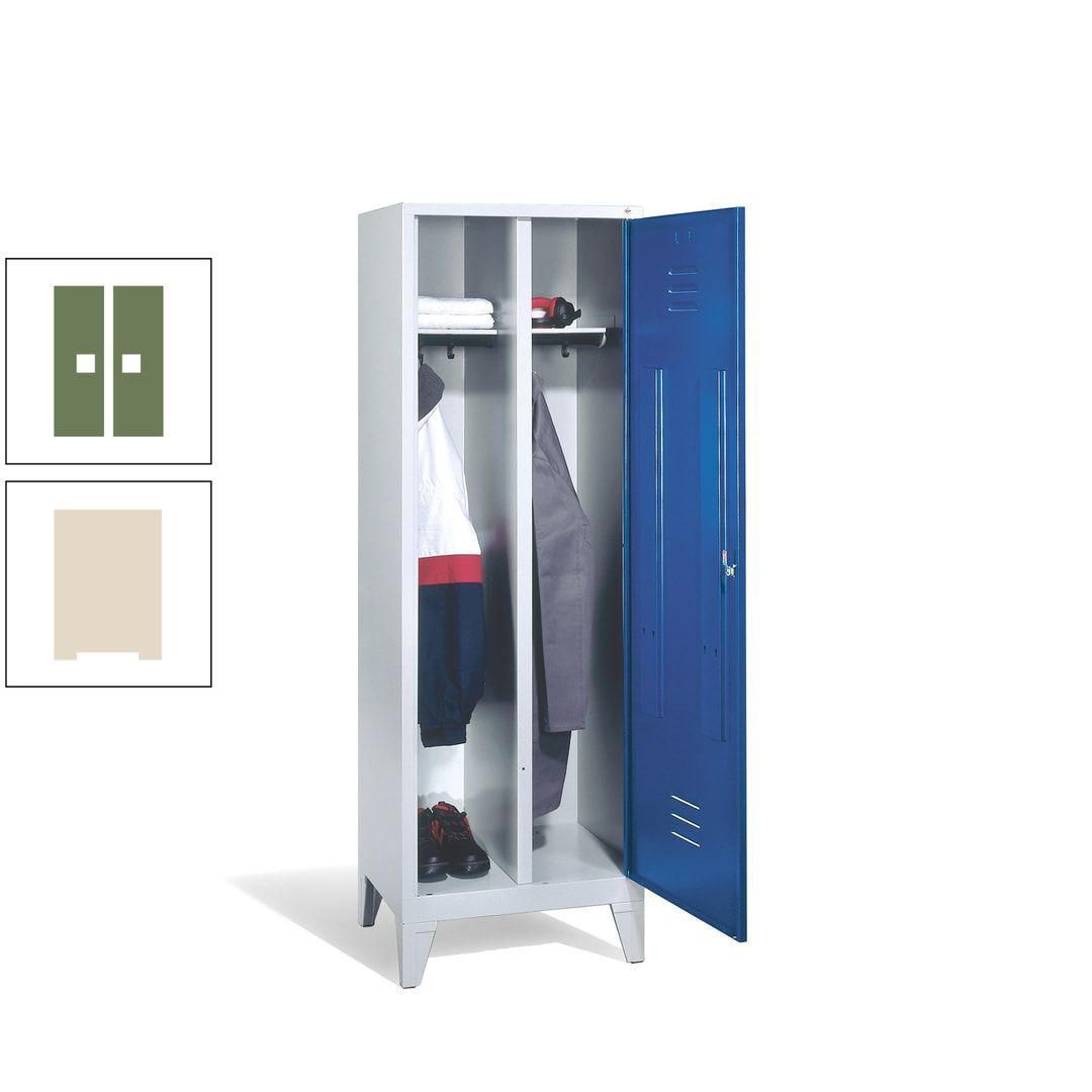 Doppel-Spind mit Großtür, Garderobenschrank mit Füßen, 2 Abteile a 300 mm, Korpus anthrazitgrau, Tür anthrazitgrau, 1.850 x 610 x 500 mm (HxBxT)