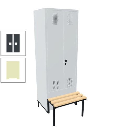 Doppel-Spind, Garderobenschrank, Buche Sitzbank integriert, 2 Abteile a 400 mm, Korpus anthrazitgrau, Tür anthrazitgrau, 1.850 x 800 x 815 mm (HxBxT)