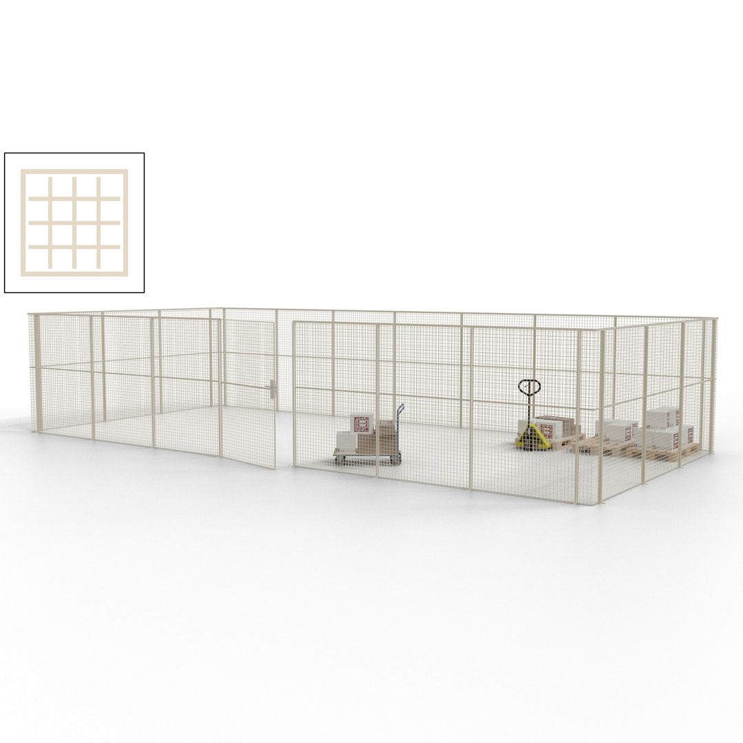 Hallentrennwand - Flügeltür, Gitter - 19 Gitterwände - 2.200 x 10.900 x 4.900 mm (HxBxT) - Perlweiß/reinorange
