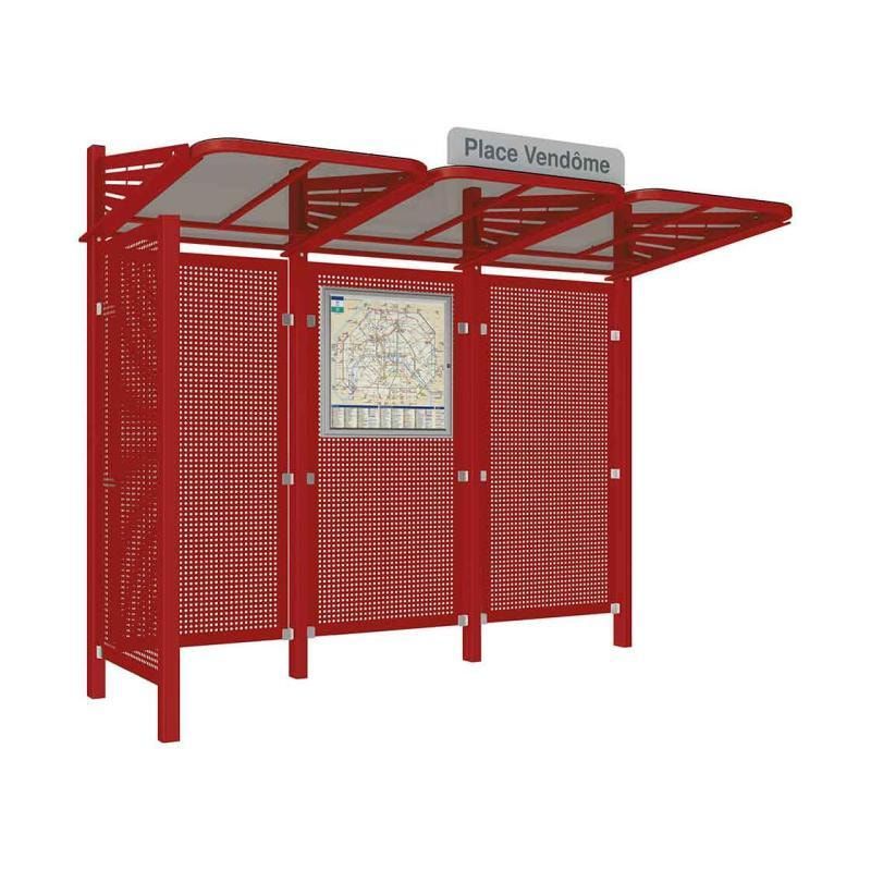 Buswartehalle - Unterstand - Stahlblech Verkleidung links - Fahrplankasten - Haltestellenschild - 2.200 x 3.000 x 1.500 mm (HxBxT) - enzianblau