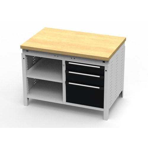 OTTOKIND Werkbank - bündige Arbeitsplatte - 850 x 1.150 x 750 mm (HxBxT) - 3 Schubladen - 2 Ablageböden - lichtgrau