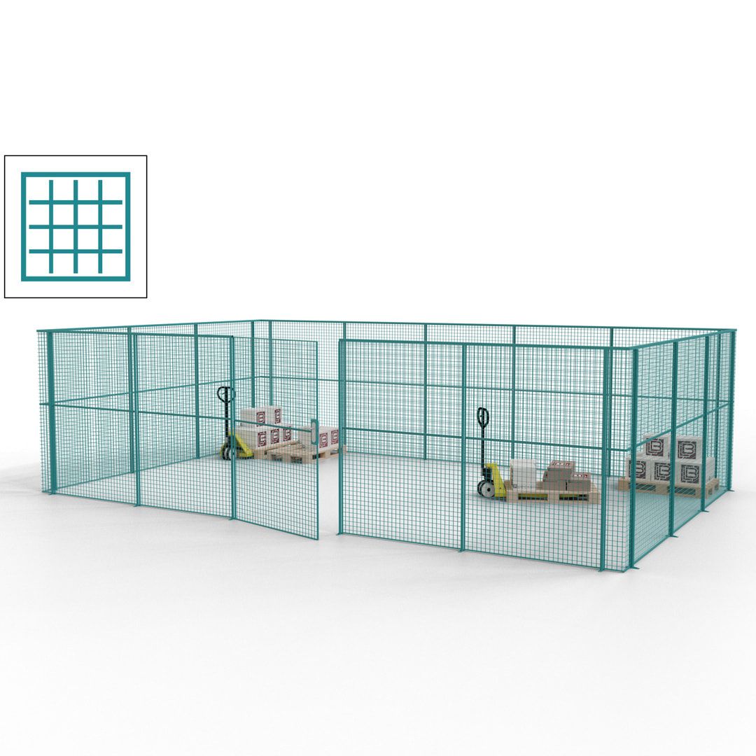 Maschinen Schutzgitter - Hallentrennwand - Sicherheitszaun - Tür - 22 m - 2.200 x 7.900 x 4.900 mm (HxBxT) - enzianblau