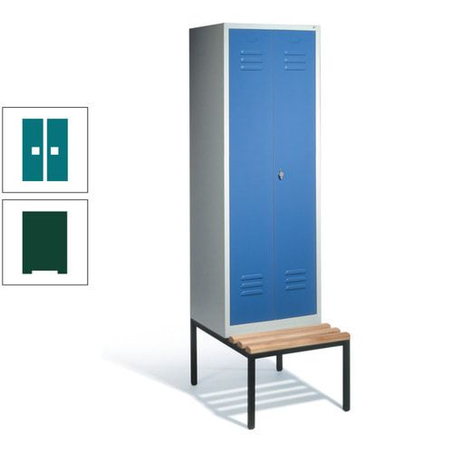 Doppel-Spindschrank, Buche Sitzbank untergebaut, 2 Abteile a 300 mm, Korpus lichtgrau, Tür anthrazitgrau, 2.090 x 610 x 815 mm (HxBxT)