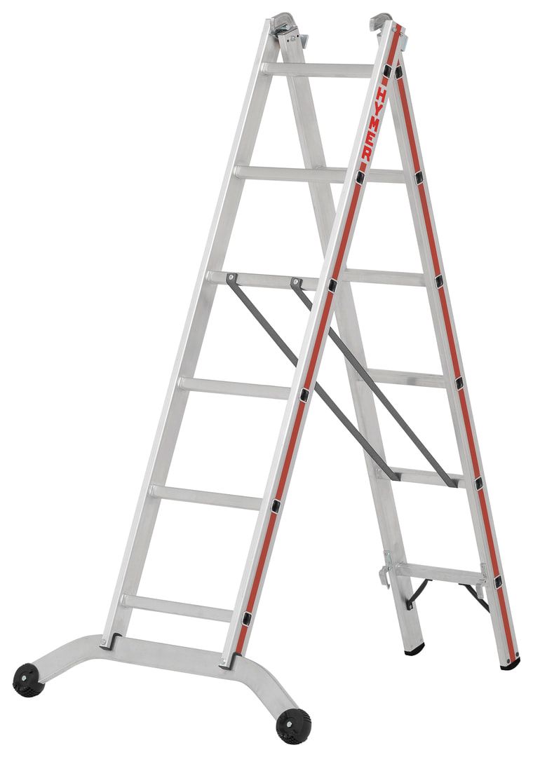 Aluminium-Mehrzweckleiter - Länge 1.830 / 2.950 mm - zweiteilig - Traverse gebogen - Aluleiter Hymer