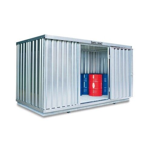 Gefahrstoffcontainer - Gefahrstoffdepot - 2.300 x 4.050 x 2.170 mm (HxBxT) - Auffangvolumen 1050 l - Lüftungsschlitze - Doppelflügeltür kurze Seite
