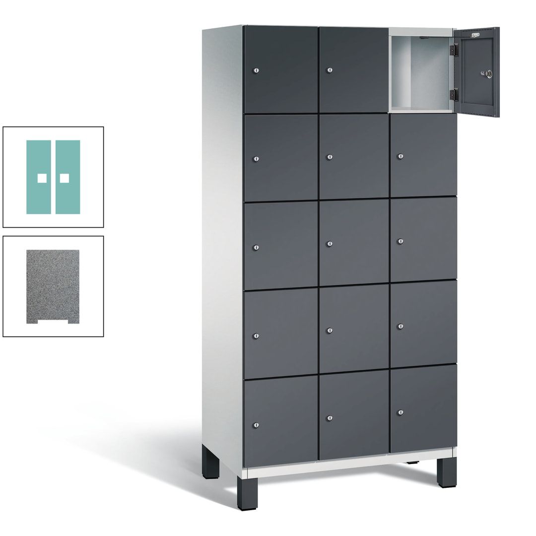 Fächerschrank, Stahlschrank, 15 Fächer, Türöffnungsbegrenzer, Füße, 1.980 x 900 x 525 mm (HxBxT), Korpus anthrazitgrau, Front anthrazitgrau