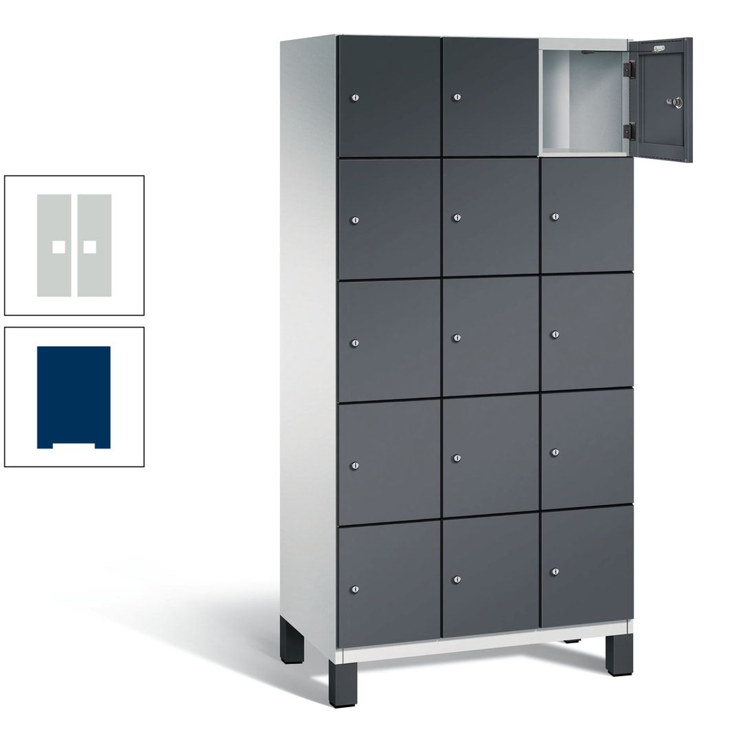 Fächerschrank, Stahlschrank, 15 Fächer, Türöffnungsbegrenzer, Füße, 1.980 x 900 x 525 mm (HxBxT), Korpus anthrazitgrau, Front anthrazitgrau