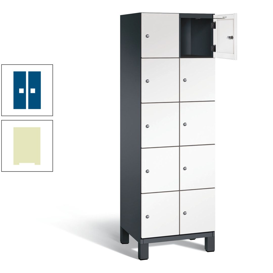 Fächerschrank, Stahlschrank, 10 Fächer, Türöffnungsbegrenzer, Füße, 1.980 x 600 x 525 mm (HxBxT), Korpus anthrazitgrau, Front anthrazitgrau