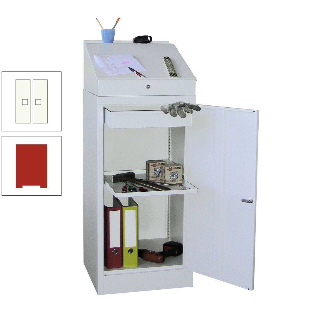 Stehpult mit Schrank - Vollblechtür - Zylinderschloss - 1 Einlegeboden, 1 Schublade - 1.270x500x500 mm (HxBxT) - anthrazitgrau
