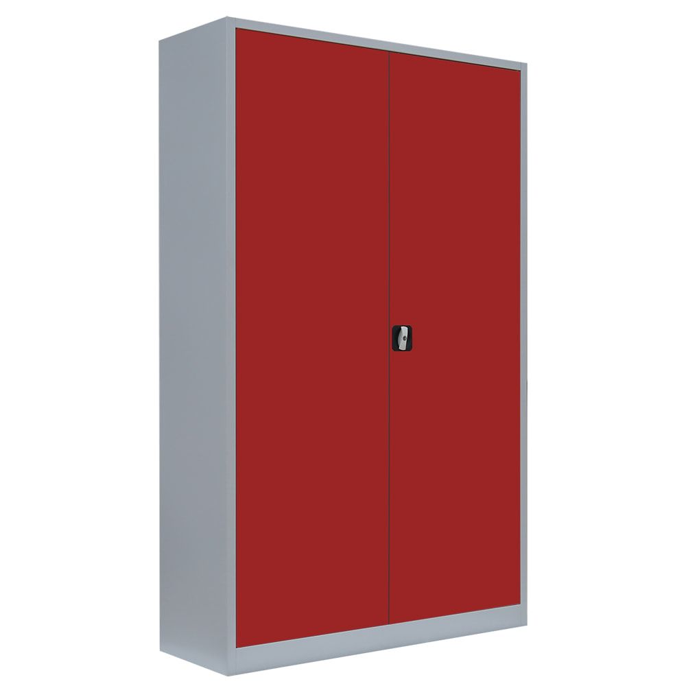 Aktenschrank, Büroschrank, abschließbar, Flügeltüren, 4 Fachböden, 1.950 x 1.200 x 600 mm (HxBxT), Stahl, Korpus und Türen in lichtgrau