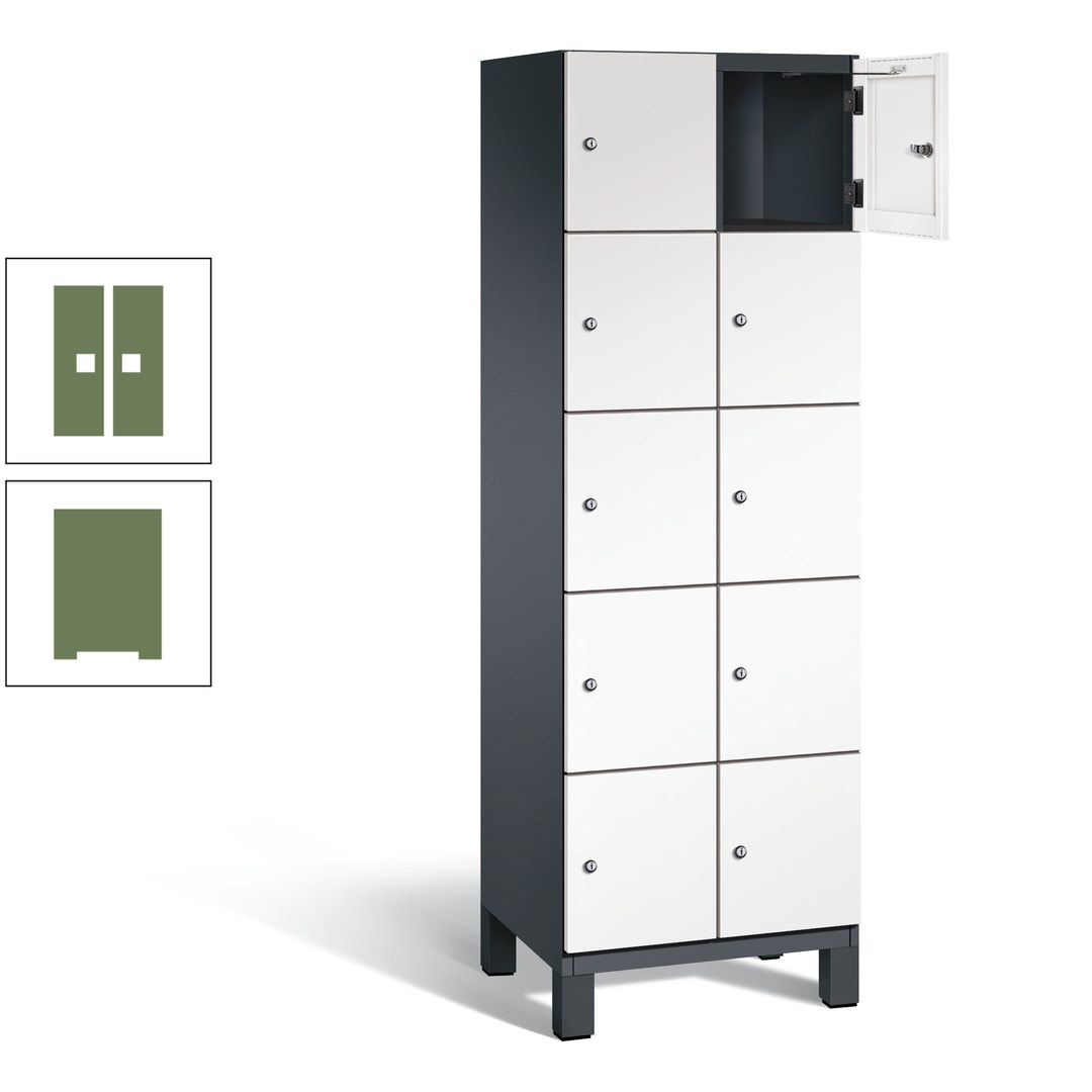 Fächerschrank, Stahlschrank, 10 Fächer, Türöffnungsbegrenzer, Füße, 1.980 x 600 x 525 mm (HxBxT), Korpus anthrazitgrau, Front anthrazitgrau