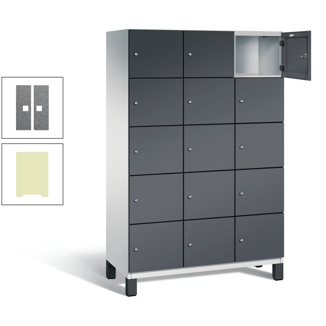 Fächerschrank, Stahlschrank, 15 Fächer, Türöffnungsbegrenzer, Füße, 1.980 x 1.200 x 525 mm (HxBxT), Korpus anthrazitgrau, Front anthrazitgrau
