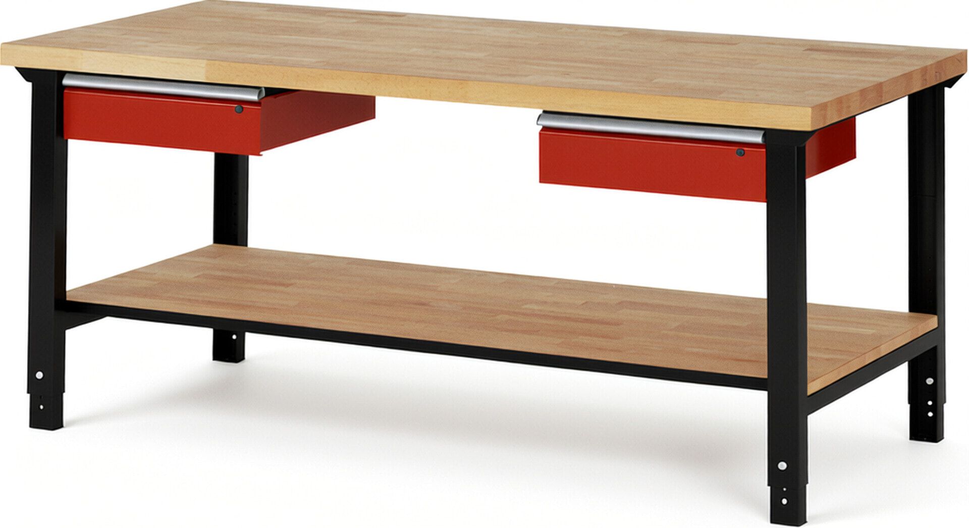 Werkbank mit Ablage - 2 Schubladen - 150:2 - höhenverstellbar 790 - 1.140 mm - 2.000 x 900 mm (BxT) - 750 kg - Buche - Anthrazitgrau
