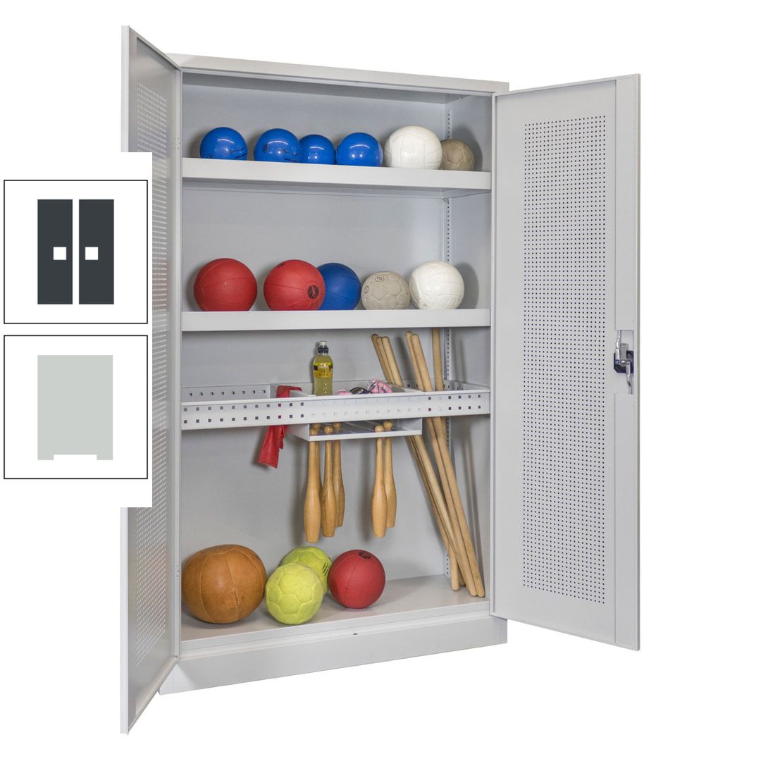 Sportschrank - Lochfeldtüren - Variante 2 - 1.950x1.200x500 mm (HxBxT) - anthrazitgrau