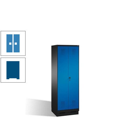 Doppel-Spind, Doppeltüren, Garderobenschrank mit Sockel, 2 Abteile a 300 mm, Korpus anthrazitgrau, Tür anthrazitgrau, 1.800 x 600 x 500 mm (HxBxT)
