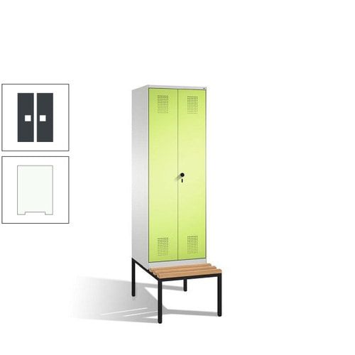 Doppel-Spind, Garderobenschrank, Buche Sitzbank untergebaut, 2 Abteile a 300 mm, Korpus anthrazitgrau, Tür anthrazitgrau, 2.090 x 600 x 815 mm (HxBxT)