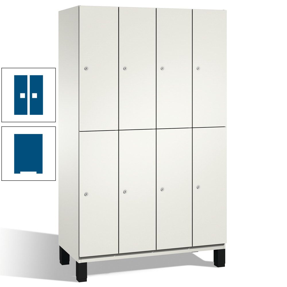 Fächerschrank, Stahlschrank, doppelstöckig, 8 Fächer, mit Füßen, Korpus enzianblau, Tür Fernblau, 1.980 x 1.200 x 525 mm (HxBxT)
