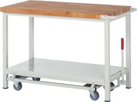 Mobile absenkbare Werkbank - 880 x 1.250 x 700 mm (HxBxT) - Traglast 1.250 kg - Buche - Farbe wählbar