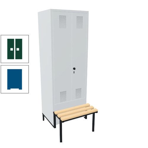 Doppel-Spind, Garderobenschrank, Buche Sitzbank integriert, 2 Abteile a 400 mm, Korpus anthrazitgrau, Tür anthrazitgrau, 1.850 x 800 x 815 mm (HxBxT)
