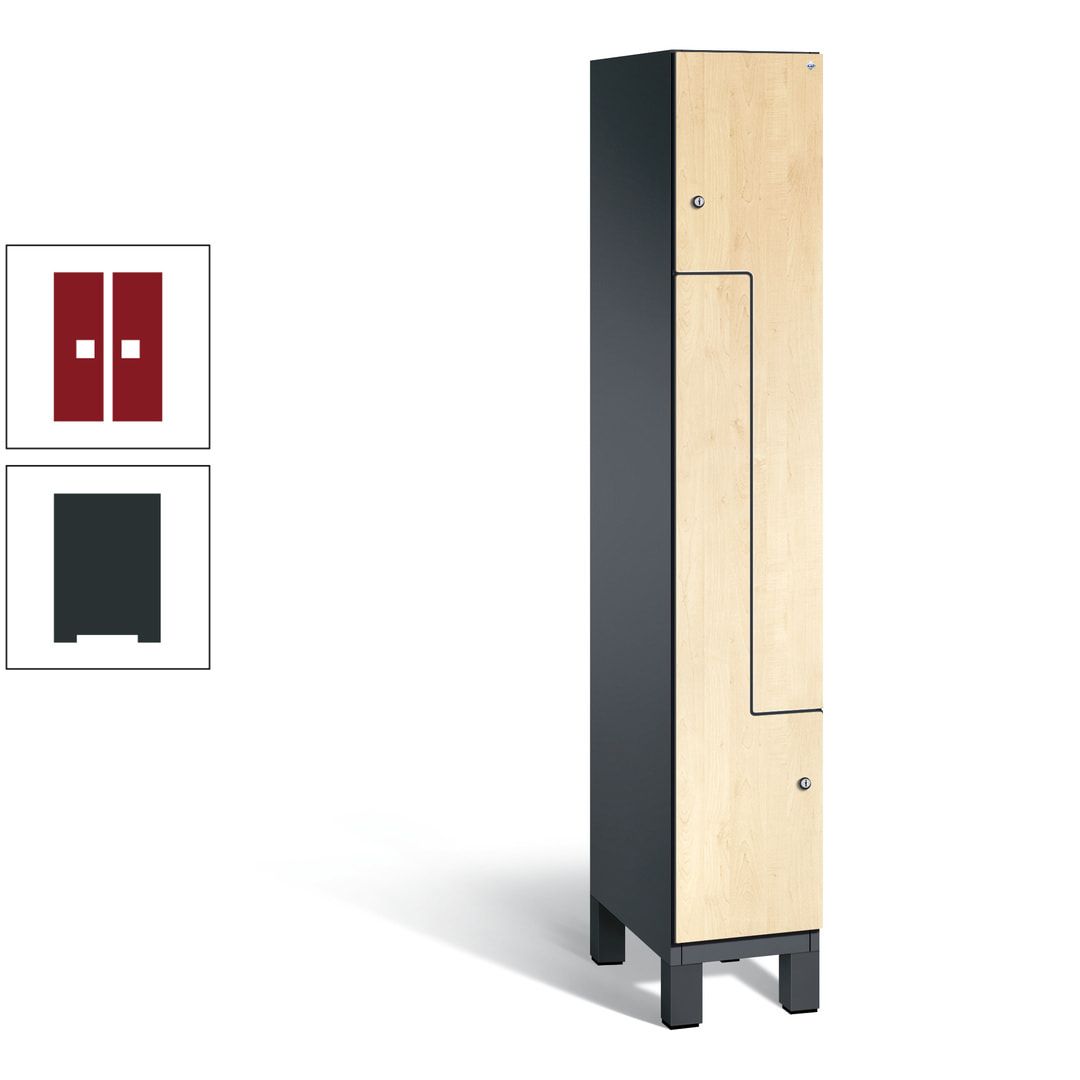 Z-Garderobenspind mit Füßen, 2 Personen, 1.980 x 300 x 525 mm (HxBxT), Korpus anthrazitgrau, Tür anthrazitgrau