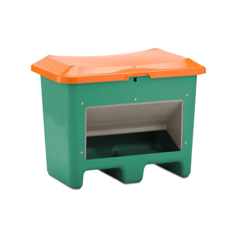 GFK - Streugutbehälter für Streusalz, Futtermittel mit Öffnung und Einfahrtaschen - 200 l Volumen - 690x890x600 mm (HxBxT) - grau