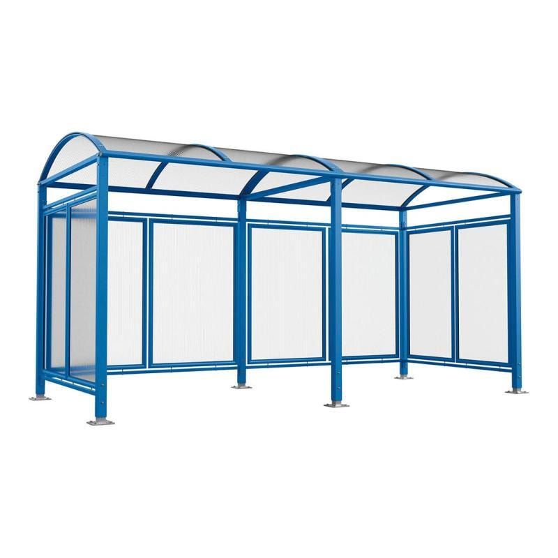 Fahrradunterstand, Fahrradüberdachung, All-in-One+Zusatz, 2.635 x 5.000 x 2.090 mm (HxBxT), auf Bodenplatten, mit Regenrinne, Farbe enzianblau
