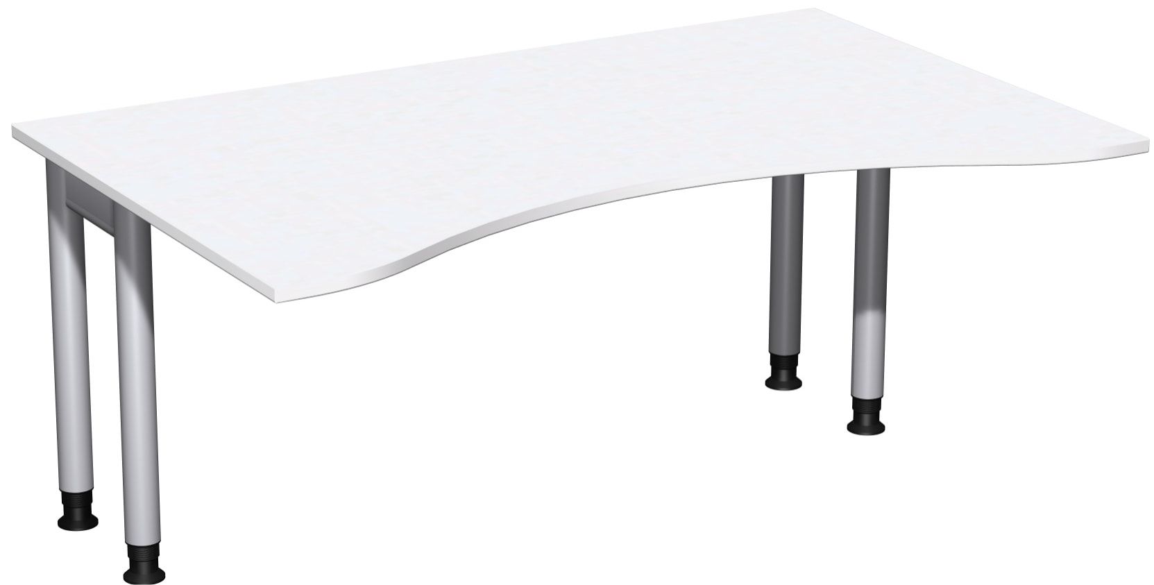 Ergo-Schreibtisch, Füße einseitig verkürzt, 4-Fuß Pro, höhenverstellbar, 680-800 x 1.600 x 1.000 mm (HxBxT), Gestell silber, Dekor Ahorn