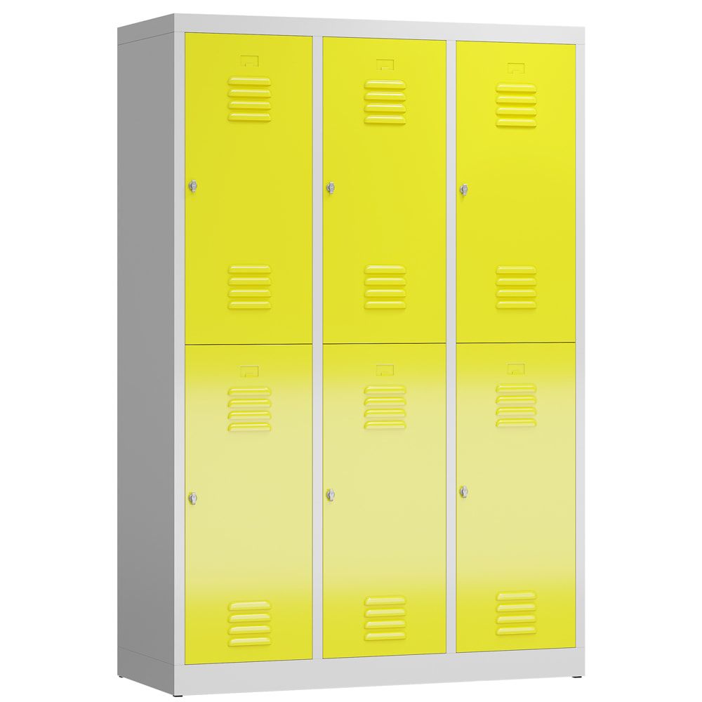 Garderobenschrank, Doppelstockspind, 3 Abteil, 6 Fächer, 1.800 x 1.185 x 500 mm (HxBxT), Drehriegel, Stahl, Korpus: lichtgrau, Front: anthrazitgrau