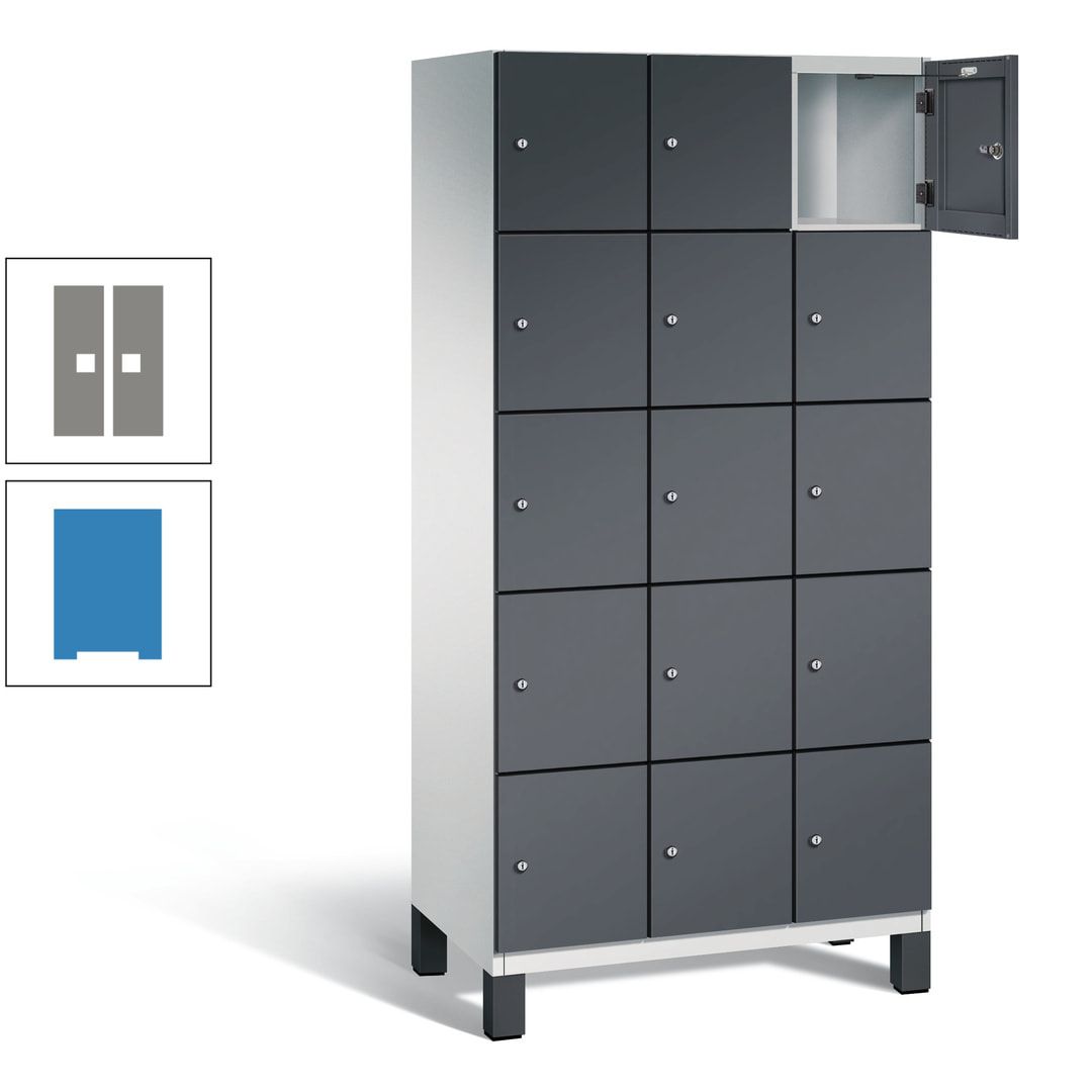 Fächerschrank, Stahlschrank, 15 Fächer, Türöffnungsbegrenzer, Füße, 1.980 x 900 x 525 mm (HxBxT), Korpus anthrazitgrau, Front anthrazitgrau