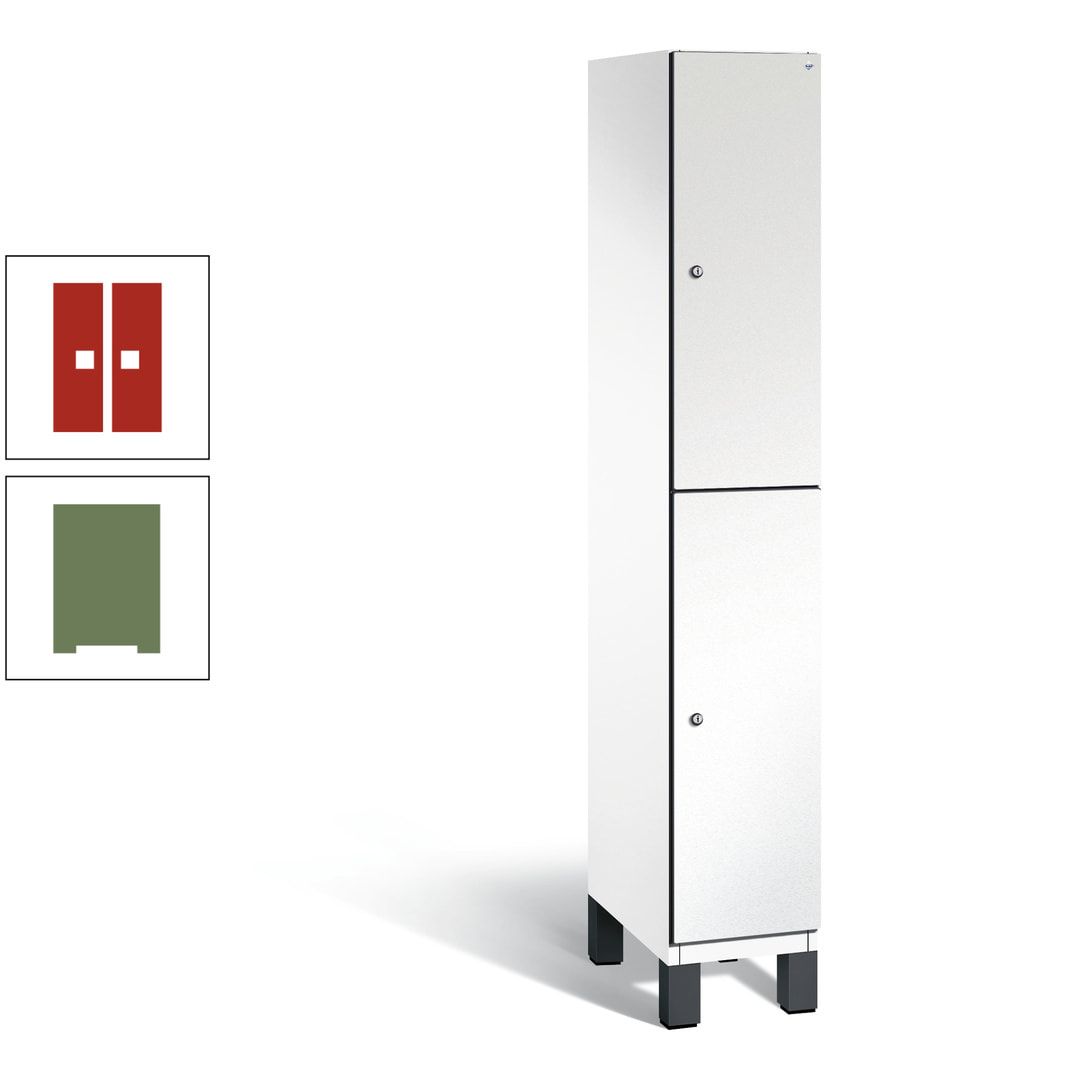 Fächerschrank, Stahlschrank, doppelstöckig, 2 Fächer, Füße, Korpus anthrazitgrau, Tür anthrazitgrau, 1.980 x 300 x 525 mm (HxBxT)