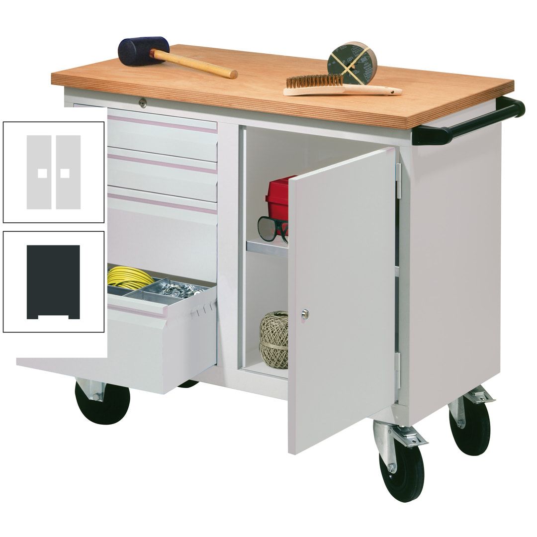 Mobile Werkbank - Werkstattwagen - 915 x 1.090 x 600 mm - 4 Schubladen und Schrankfach - anthrazitgrau