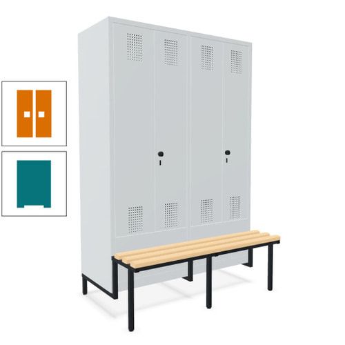 Doppel-Spind, Garderobenschrank, Buche Sitzbank integriert, 4 Abteile 300 mm, Korpus anthrazitgrau, Tür anthrazitgrau, 1.850 x 1.200 x 815 mm (HxBxT)