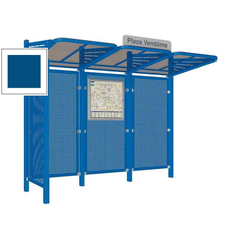 Buswartehalle - Unterstand - Stahlblech Verkleidung links - Fahrplankasten - Haltestellenschild - 2.200 x 3.000 x 1.500 mm (HxBxT) - enzianblau