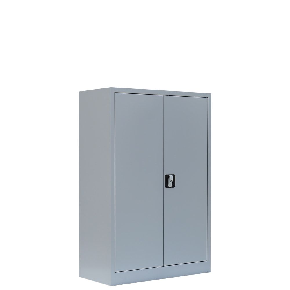 Aktenschrank, Büroschrank, abschließbar, Flügeltüren, 2 Fachböden, 1.200 x 925 x 422 mm (HxBxT), Stahl, Korpus und Türen in lichtgrau