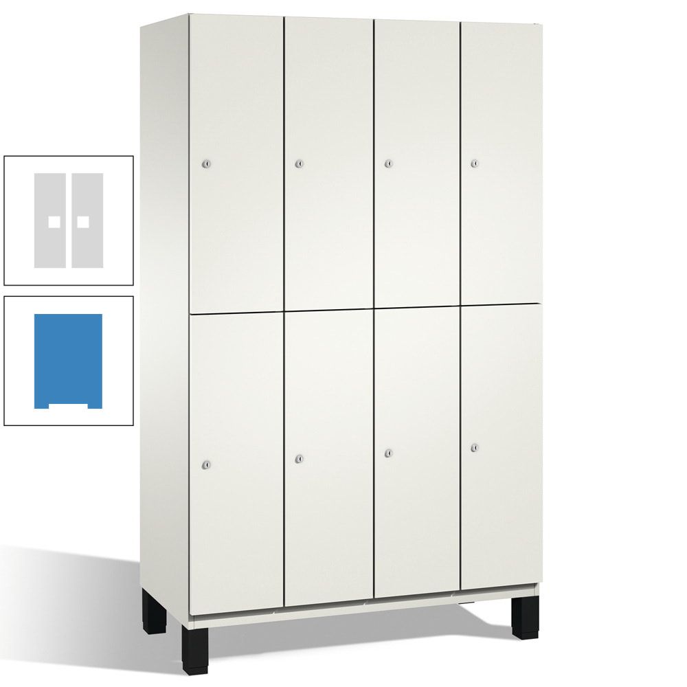 Fächerschrank, Stahlschrank, doppelstöckig, 8 Fächer, mit Füßen, Korpus enzianblau, Tür Fernblau, 1.980 x 1.200 x 525 mm (HxBxT)
