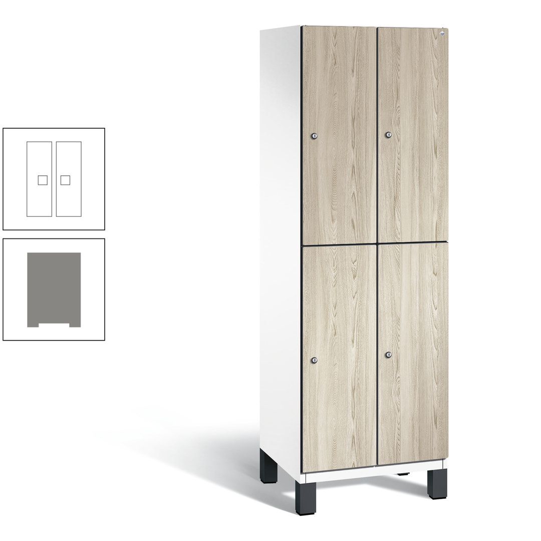 Fächerschrank, Garderobenschrank, mit Füßen, 2 Abteile, 1.980 x 600 x 525 mm (HxBxT), Korpus anthrazitgrau, Tür Donau-Ahorn