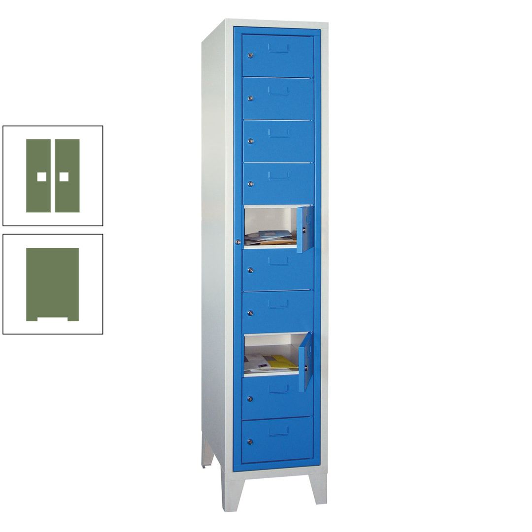 Schließfachschrank - Wäscheausgabeschrank - 10 Fächer a 315 mm - 1.850x400x500 mm (HxBxT) - Füße - Zylinderschloss - anthrazitgrau