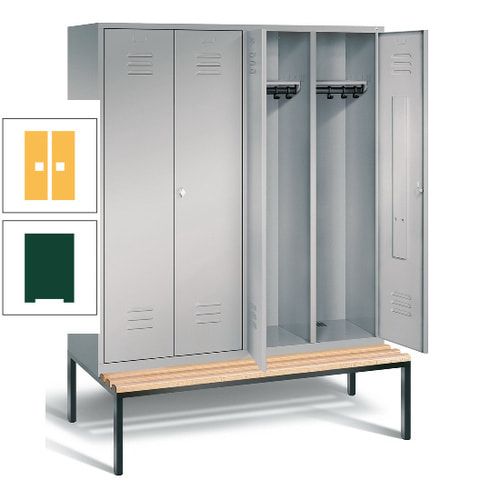 Doppel-Spindschrank, Buche Sitzbank untergebaut, 4 Abteile a 400 mm, Korpus lichtgrau, Tür anthrazitgrau, 2.090 x 1.590 x 815 mm (HxBxT)