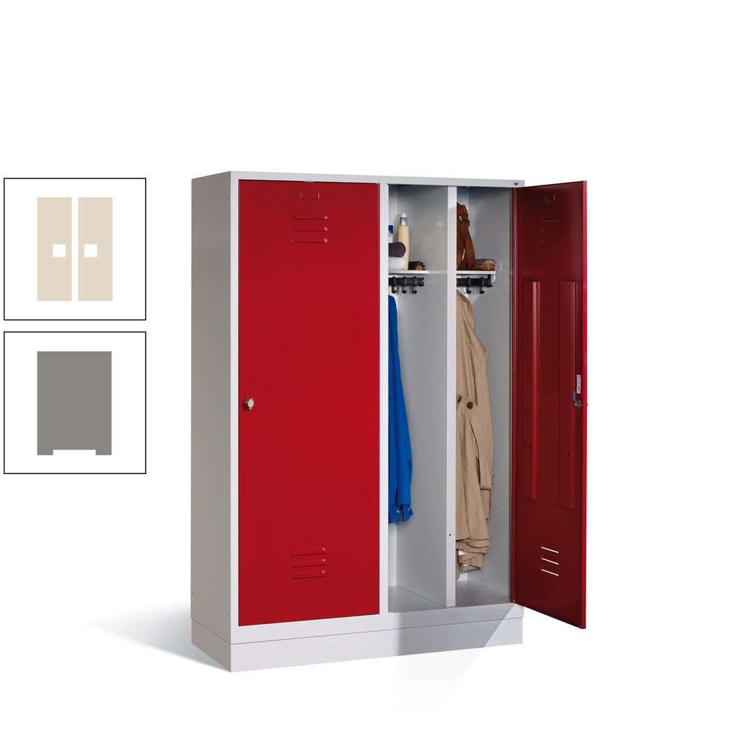 Doppel-Spind mit Großtüren, Garderobenschrank mit Sockel, 4 Abteile a 300 mm, Korpus anthrazitgrau, Tür anthrazitgrau, 1.800 x 1.190 x 500 mm (HxBxT)