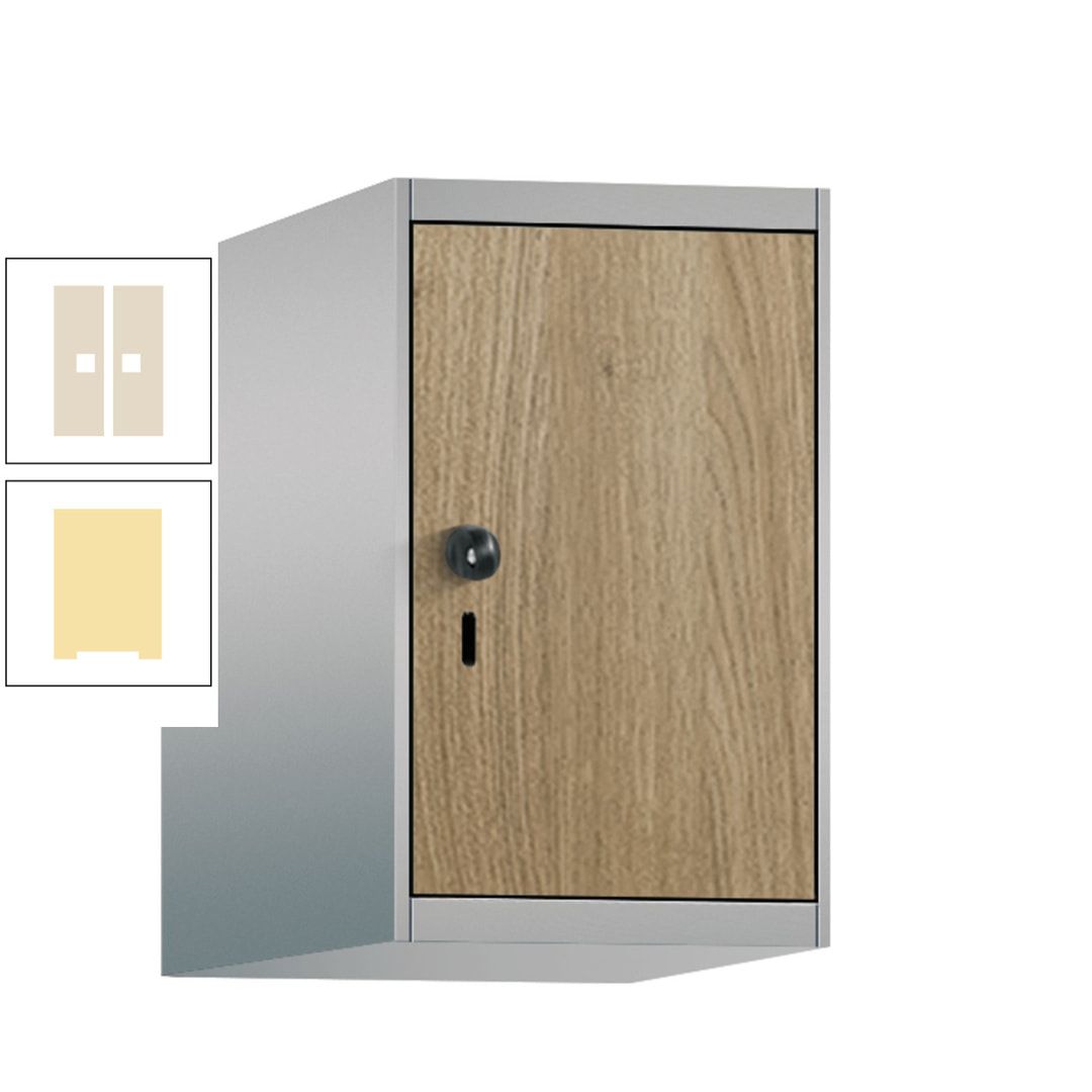 Aufsatzschrank, Schrankaufsatz, 1 Fach a 300 mm, Farbe Pastellgelb, Tür anthrazitgrau, 500 x 300 x 500 mm (HxBxT)