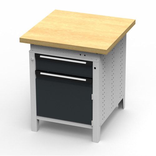 OTTOKIND Werkbank - Arbeitsplatte bündig - 850 x 605 x 750 mm (HxBxT) - Schublade - Schrank - lichtgrau